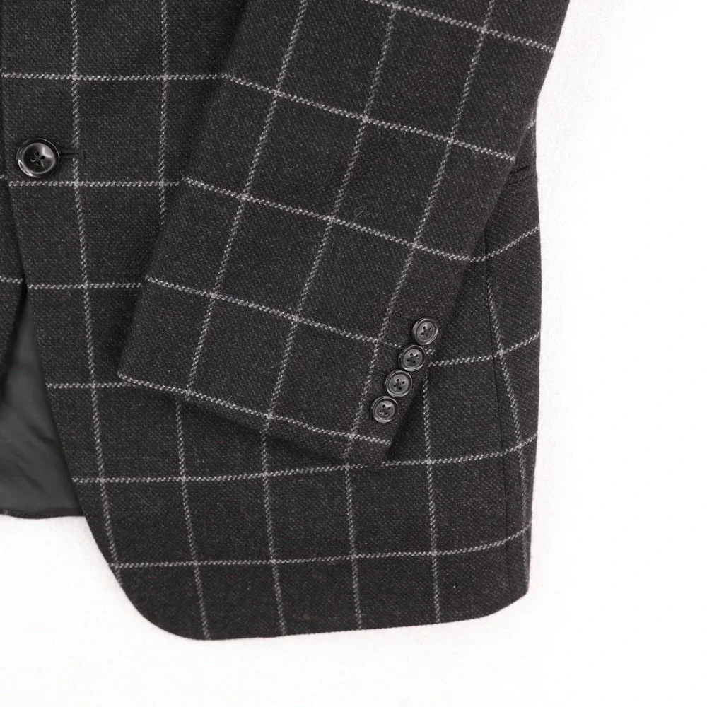 Armani Collezioni Blazer Mens 40R Black Gray Windowpane Cashmere Made in Italy
